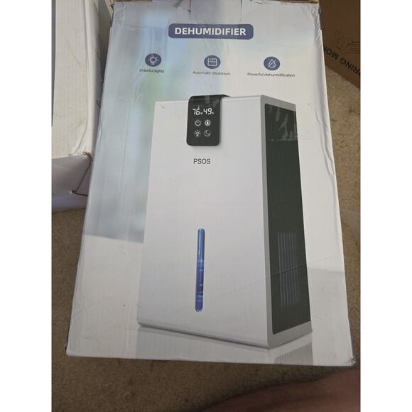 PSOS Dehumidifier - 118oz Tank, Quiet, Auto Shut Off, 7 Color LED, 2 Modes White - Picture 1 of 3